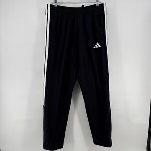Adidas Pants Mens Large Black Fleece 3 Stripe Track Joggers Elastic Waist JY9028